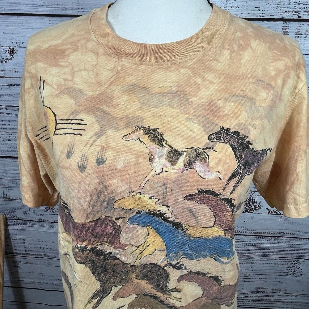Vtg The Mountain Shirt Small Ginny Hogan Ancient Horses Dyed USA Mexico Cut Hem - Picture 2 of 13